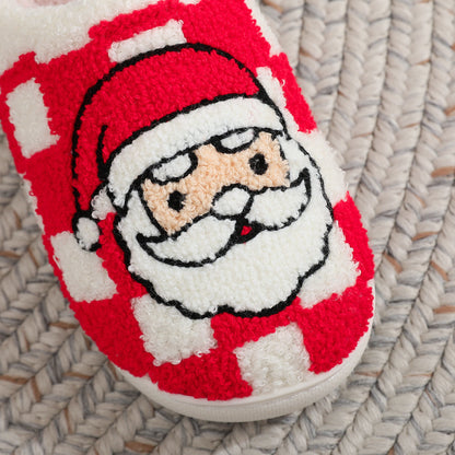 Christmas Plaid Santa Claus Fuzzy Indoor Slippers for Women