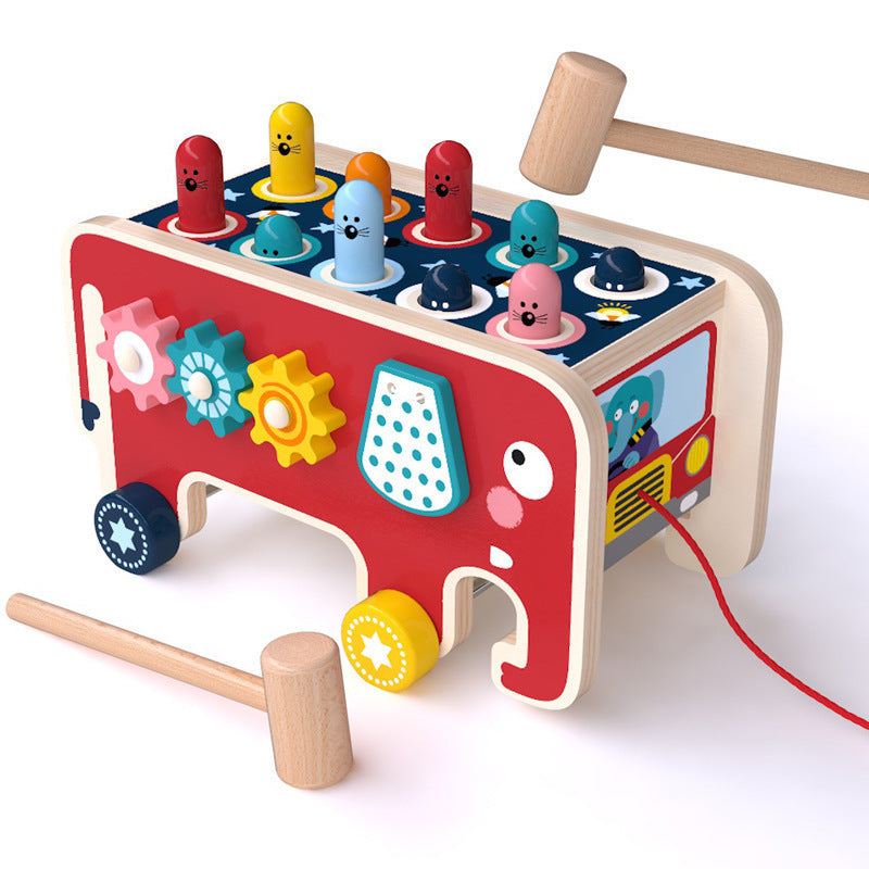 Montessori Wooden Pounding Bench Animal Bus Toy – Early Educational Musical Instrument for Toddlers and Kids