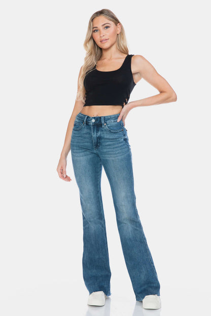 Judy Blue Full Size Tummy Control Cut Hem Flare Jeans - PureSelect