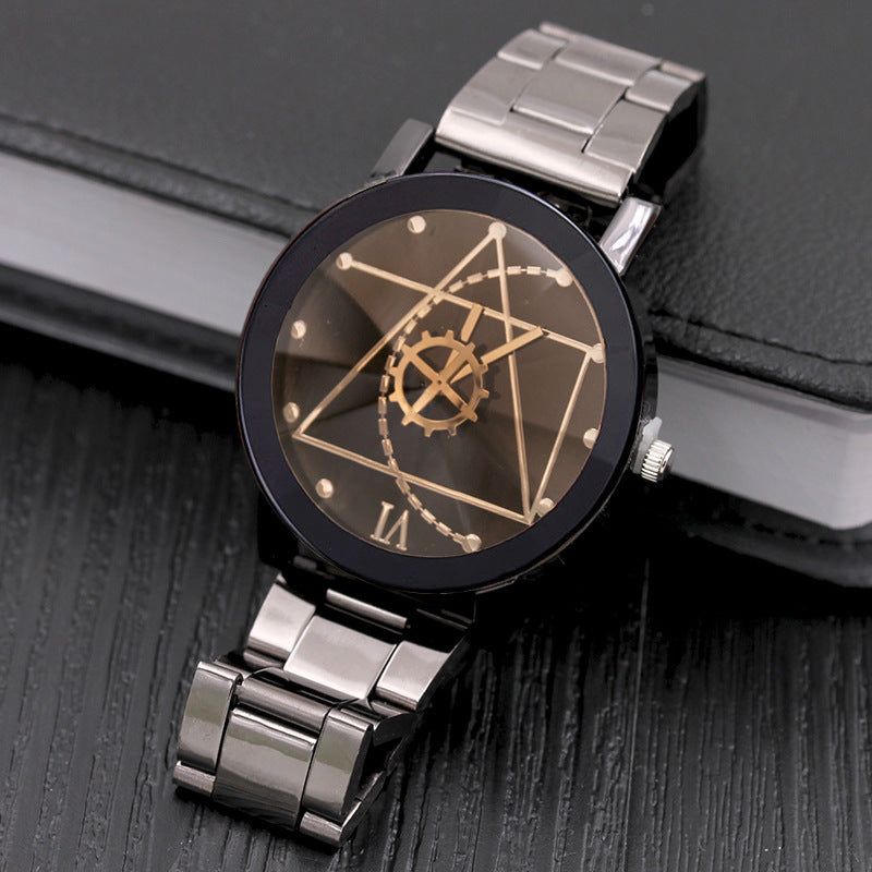 Fashionable Gear Compass Turntable Steel Watches for Couples