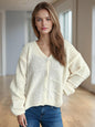 Button Down V-Neck Long Sleeve Cardigan - PureSelect