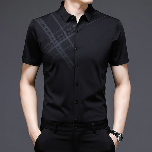 Woodpecker Silk Short Sleeve Shirt for Middle-Aged Men