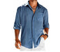 Casual  Long Sleeve Shirt With Pocket Lace Polo Collar Solid Color Button Mens Clothing