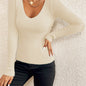 Winter Casual V-Neck Long Sleeve Knitted Pullover for Women