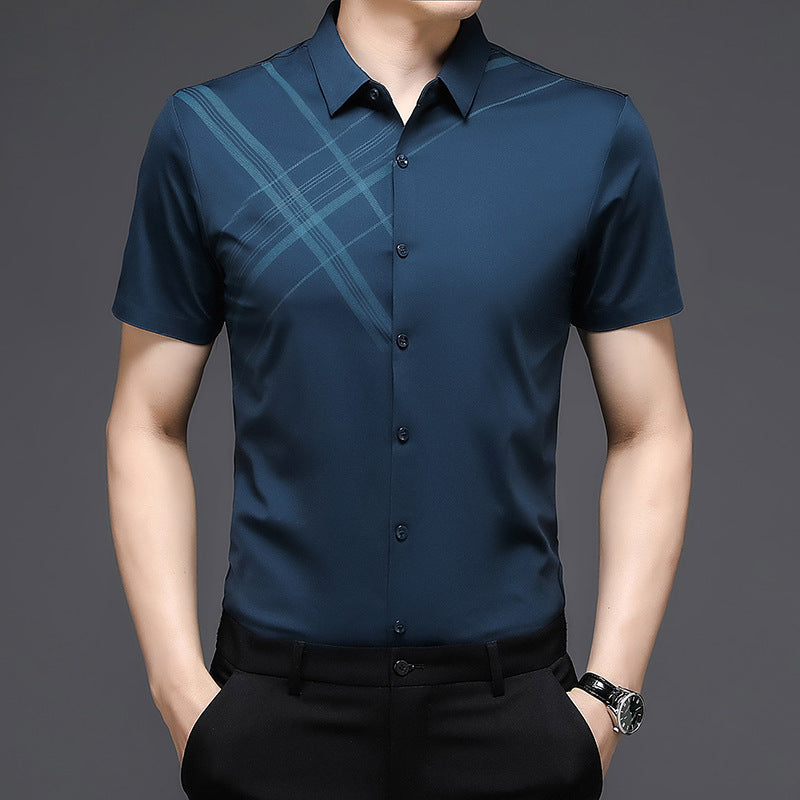 Woodpecker Silk Short Sleeve Shirt for Middle-Aged Men