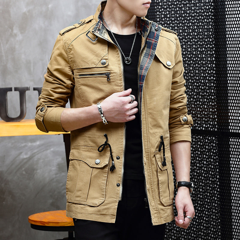 Korean Slim Fit Military Green Casual Jacket for Young Men