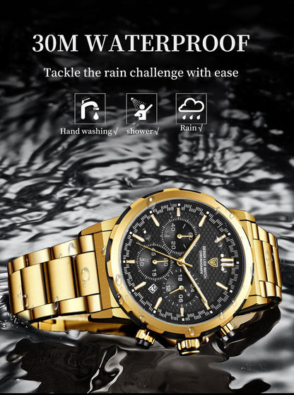 Classic Steel Strap Business Multifunction Luminous Calendar Waterproof Watch