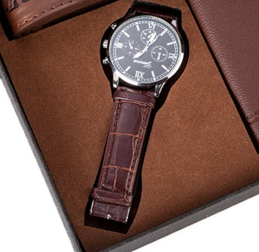 Stylish Men's Watch Set with Wallet and Leather Belt