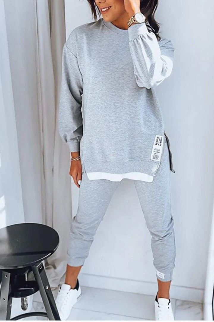 Women's Casual Two-Piece Sports Suit with Slit Design - PureSelect