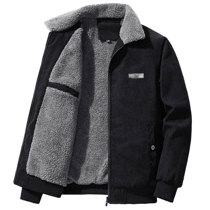 Winter Corduroy Coat Men's Fleece-lined Thick Fashion Stand Collar