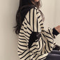 Casual Striped V-Neck Cotton Pullover Sweater with Hood for Women