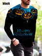 Halloween-Themed Autumn and Winter Print Long Sleeve T-Shirt for Men