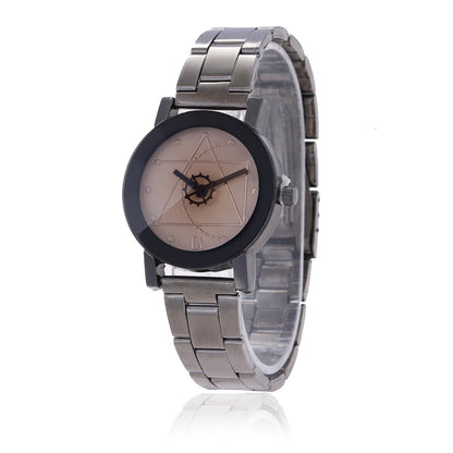 Compass Steel Band Quartz Watch with Gear Pointer Dial for Men and Women