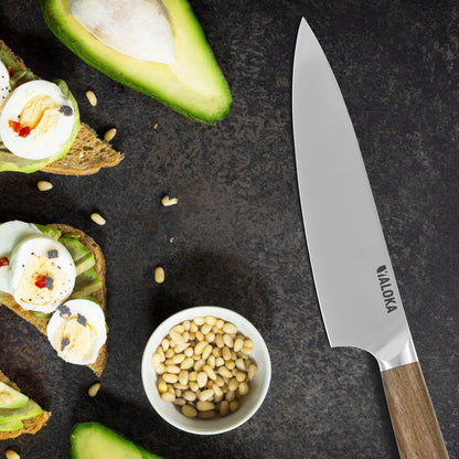 8-Inch Professional Japanese Chef Knife - Ultra Sharp Gyuto with Natural Wood Handle - PureSelect