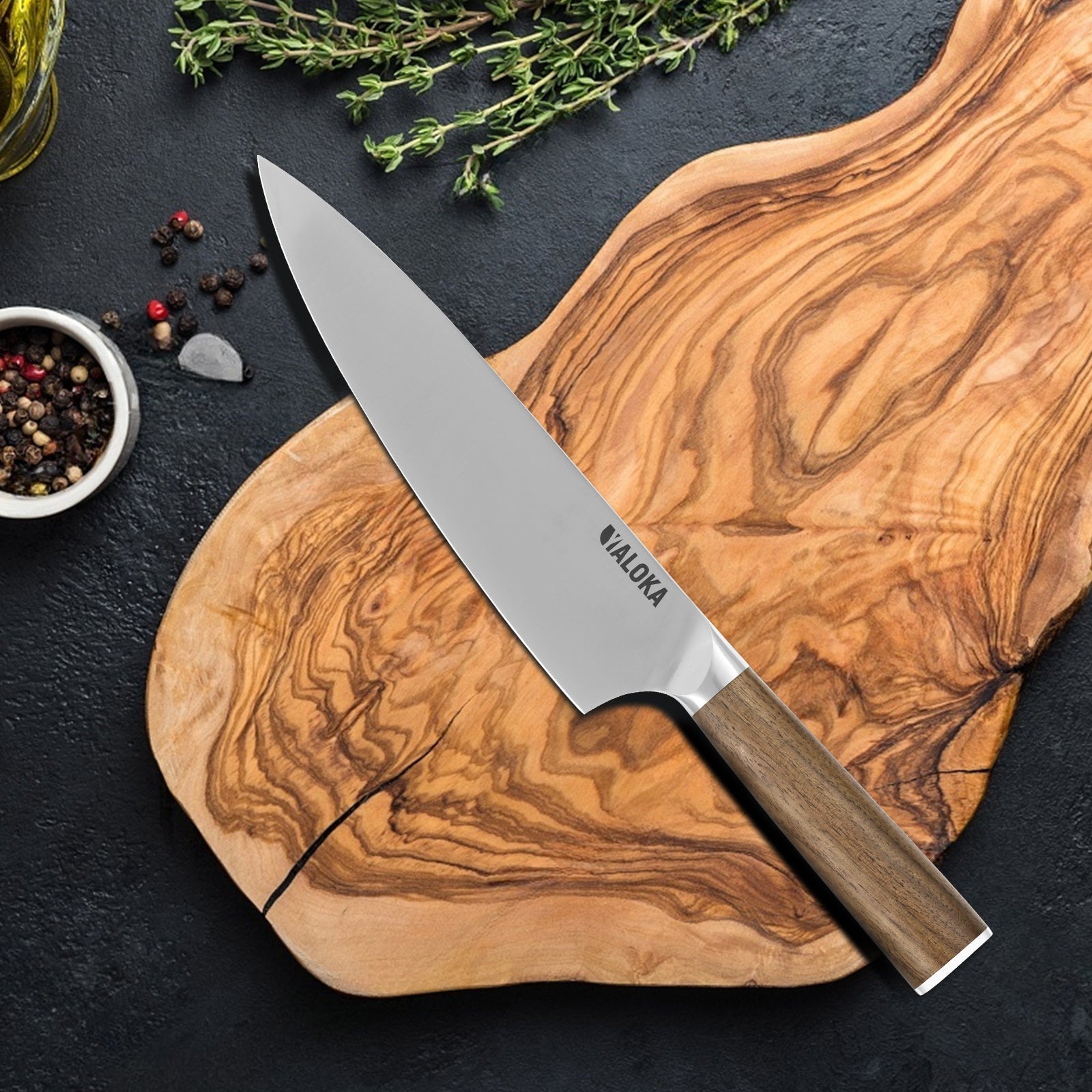 8-Inch Professional Japanese Chef Knife - Ultra Sharp Gyuto with Natural Wood Handle - PureSelect