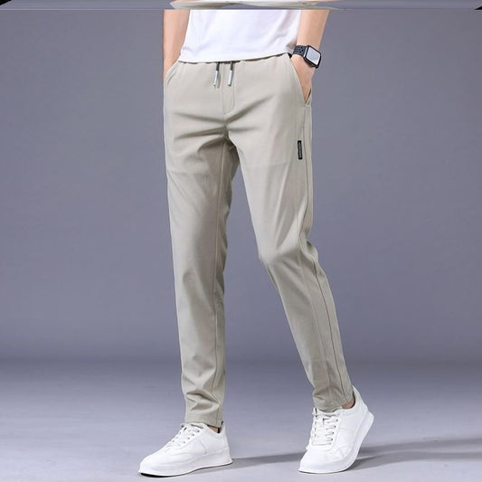 Men's Drawstring Thin Casual Trousers – Korean Style Loose-Fit Straight Sweatpants for Comfort and Style.