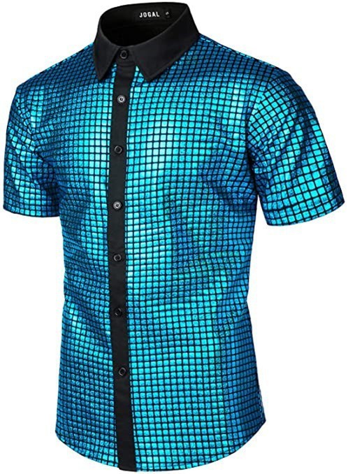 70s Disco Party Sequined Button-Down Cosplay Shirt for Men