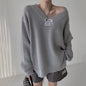 Casual Korean Style Loose V-Neck Pullover Sweater for Women