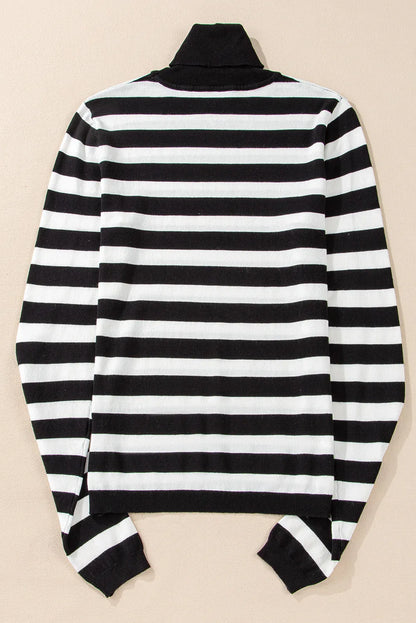 Striped Turtleneck Long Sleeve Knit Top - PureSelect