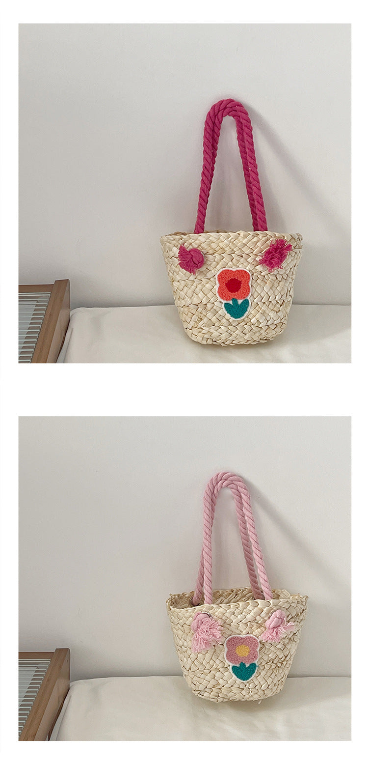 Children's Straw Handmade Knitted Messenger Bag