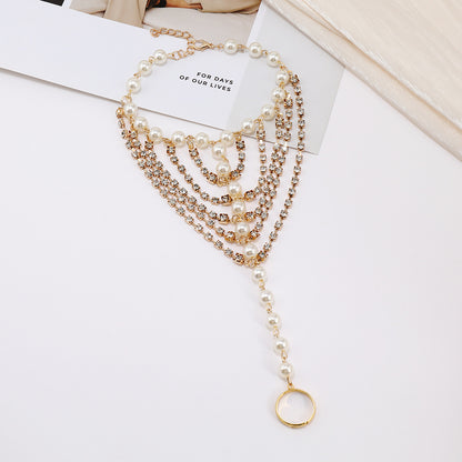 Beach Foot Ornaments Fashion Luxury Multi-layer Diamond Claw Chain Pearl Tassel