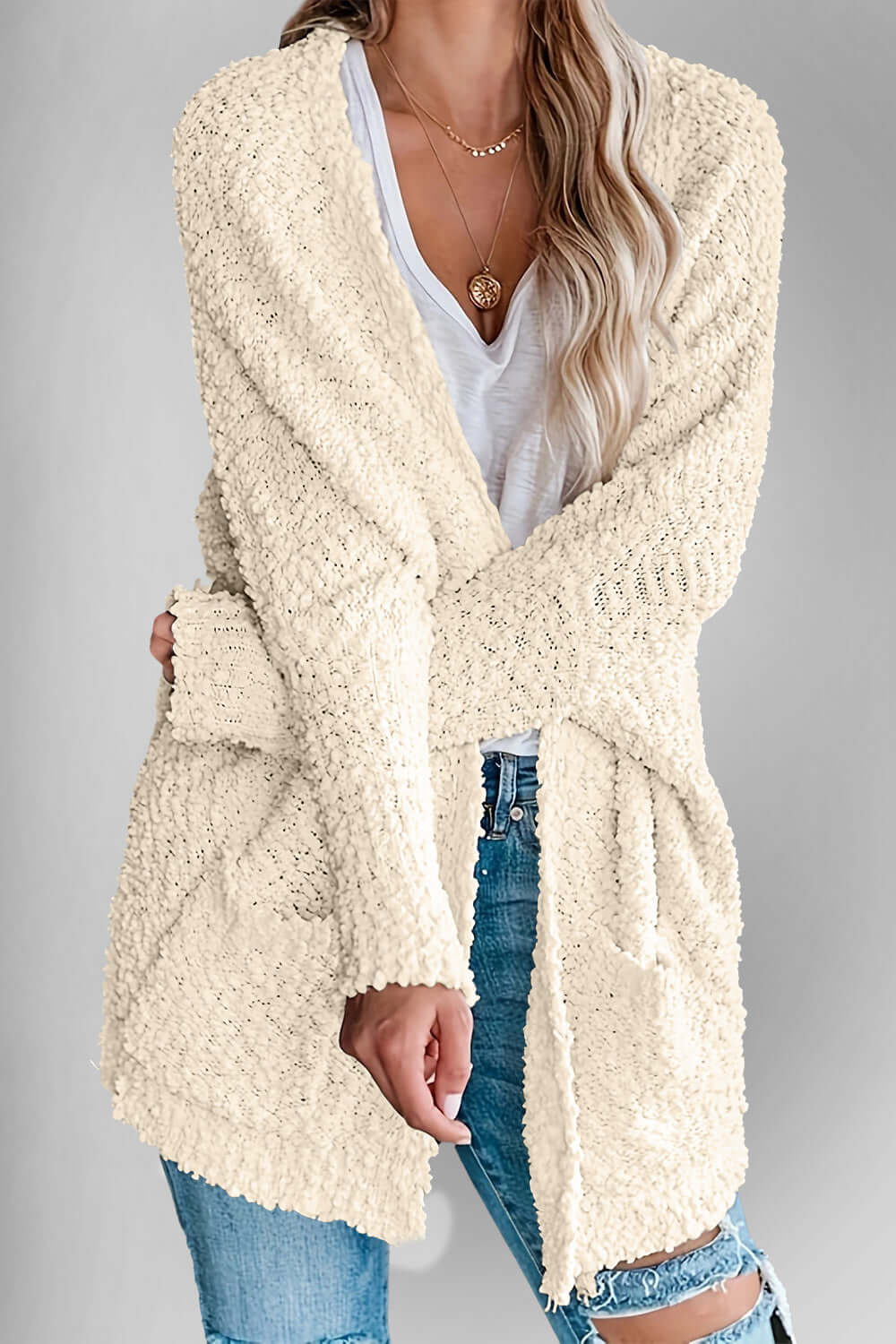 Double Take Pocketed Open Front Long Sleeve Cardigan