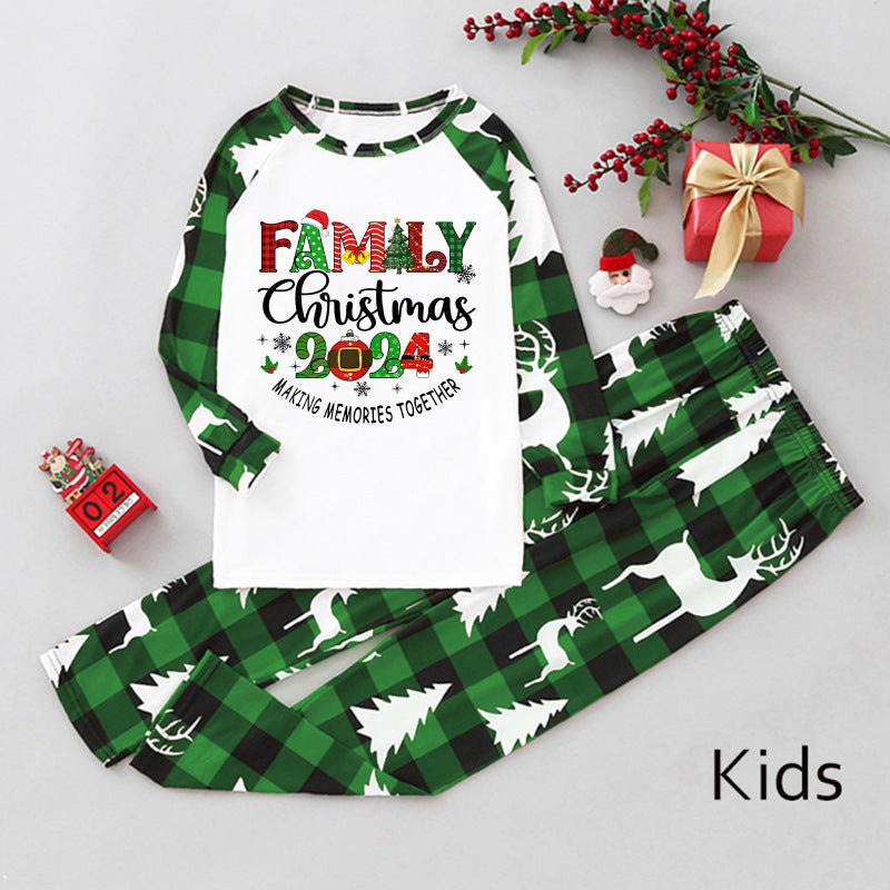 Christmas Loungewear Parent-Child Set Plaid Patchwork Letter Print Loungewear (Kids)