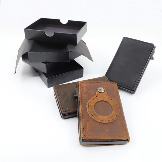 RFID-Blocking Minimalist Leather Wallet with AirTag Compatibility