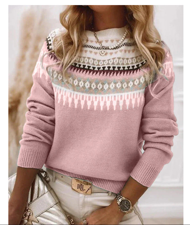 Sweater Women Round Neck Multicolor Loose