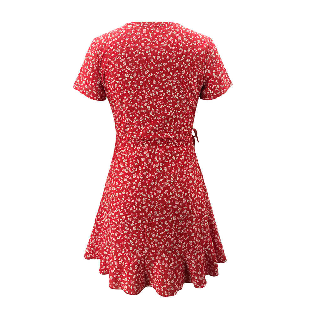 European Summer V-neck Ruffled Lace Slim Dress