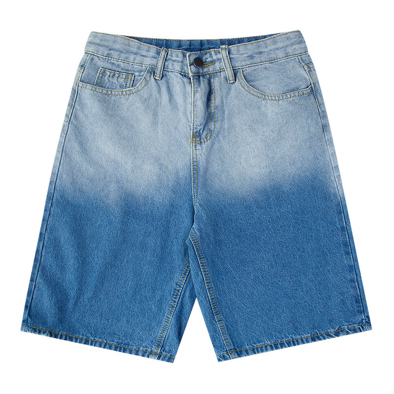 Gradient Denim Shorts for Men – Versatile Ins Loose Casual High Street Style