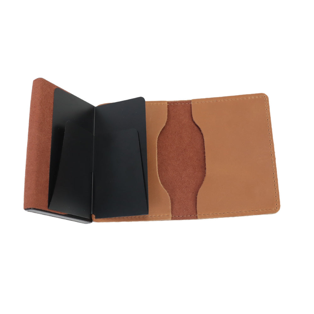 RFID-Blocking Minimalist Leather Wallet with AirTag Compatibility