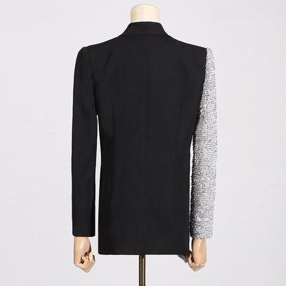 Contrast Color Woolen Patchwork Slim-fit Long-sleeved Small Suit Jacket