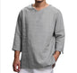 Men's Loose Casual V-Neck Top – Cotton and Linen Long Sleeve Pullover Shirt