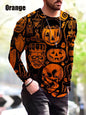 Halloween-Themed Autumn and Winter Print Long Sleeve T-Shirt for Men