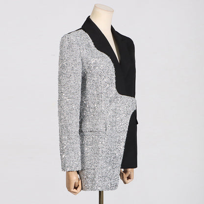 Contrast Color Woolen Patchwork Slim-fit Long-sleeved Small Suit Jacket