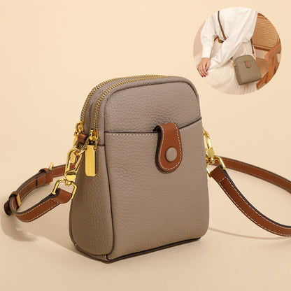 Women's Lychee Pattern Leather Crossbody Phone Bag