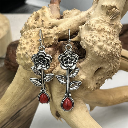 Leaves Flower Ornament Women's Retro Creative Ruby Earrings