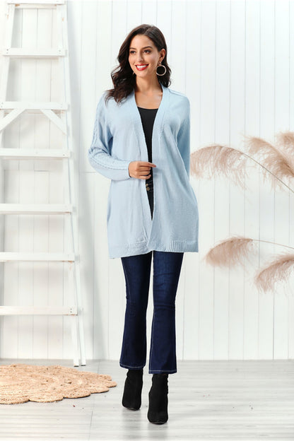 Cable-Knit Open Front Long Sleeve Cardigan