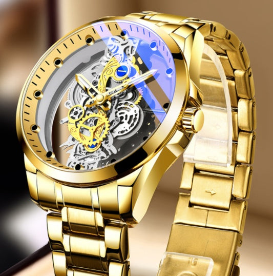 Gold Skeleton Automatic Quartz Watch for Men – Vintage Style by Top Luxury Brand