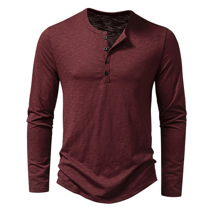 Men's Long Sleeve Henley Collar T-Shirt – Fashionable Button-Up Top for a Stylish Look