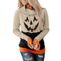 High Neck Halloween and Christmas Cartoon Print Pullover Sweater for Women