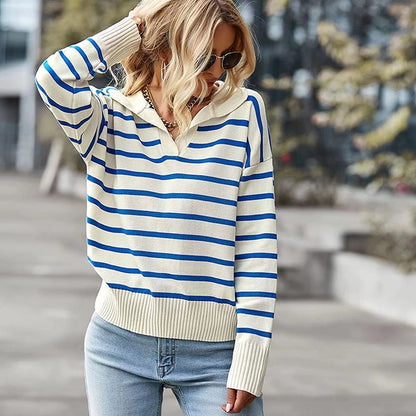 Casual V-Neck Striped Sweater - PureSelect