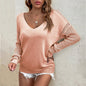 New Solid Color V-Neck Pullover Knitted Top for Women