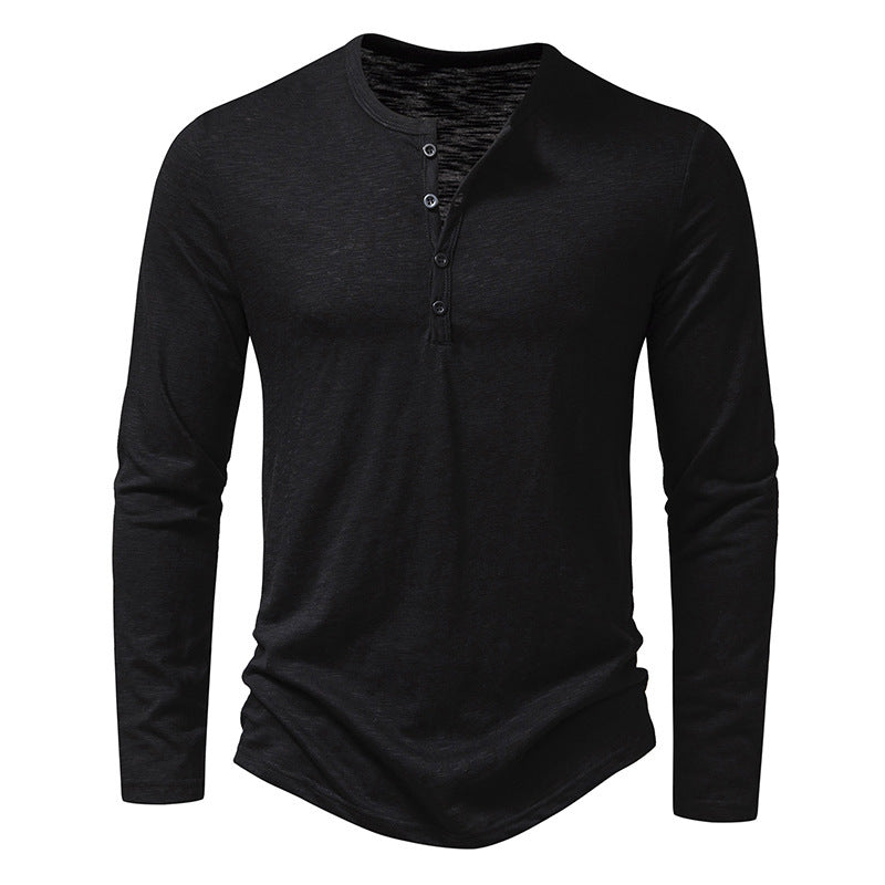 Men's Long Sleeve Henley Collar T-Shirt – Fashionable Button-Up Top for a Stylish Look