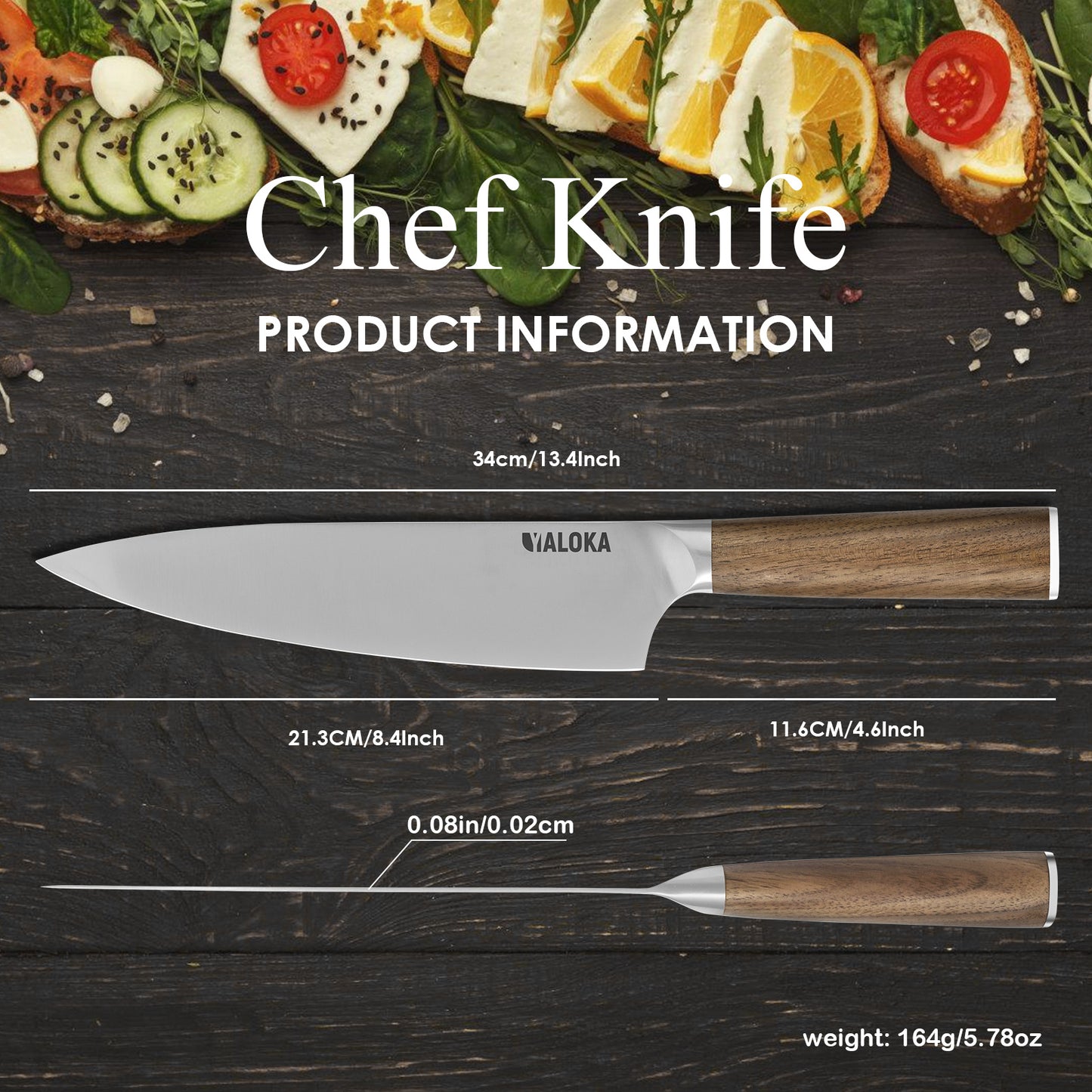 8-Inch Professional Japanese Chef Knife - Ultra Sharp Gyuto with Natural Wood Handle - PureSelect