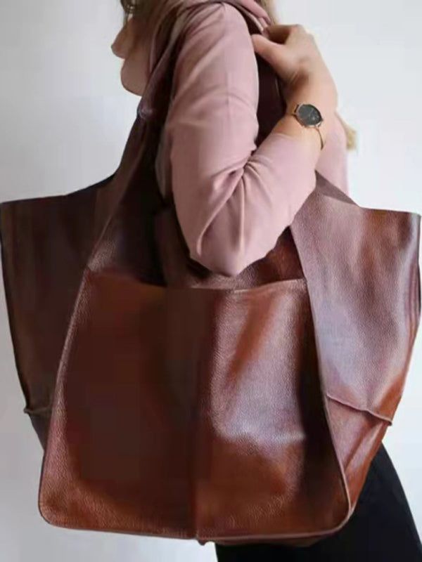 Simple Large Bag Soft Leather Large Capacity One Shoulder Portable Tote Bag