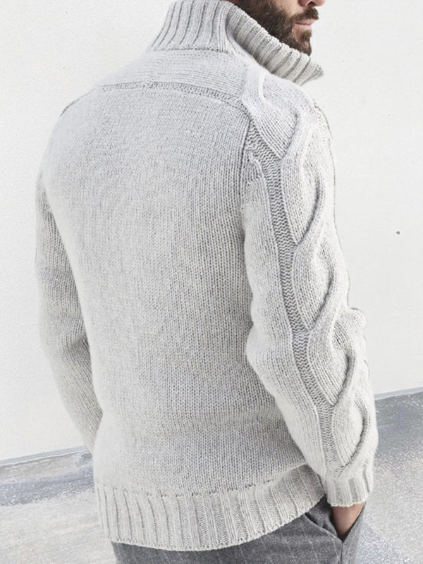 Men's turtleneck cable zipper sweater cardigan