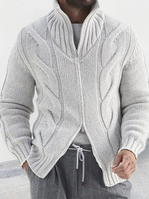 Men's turtleneck cable zipper sweater cardigan