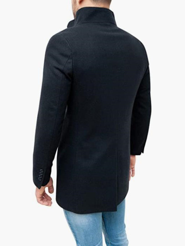 Men's slim woolen coat with stand collar